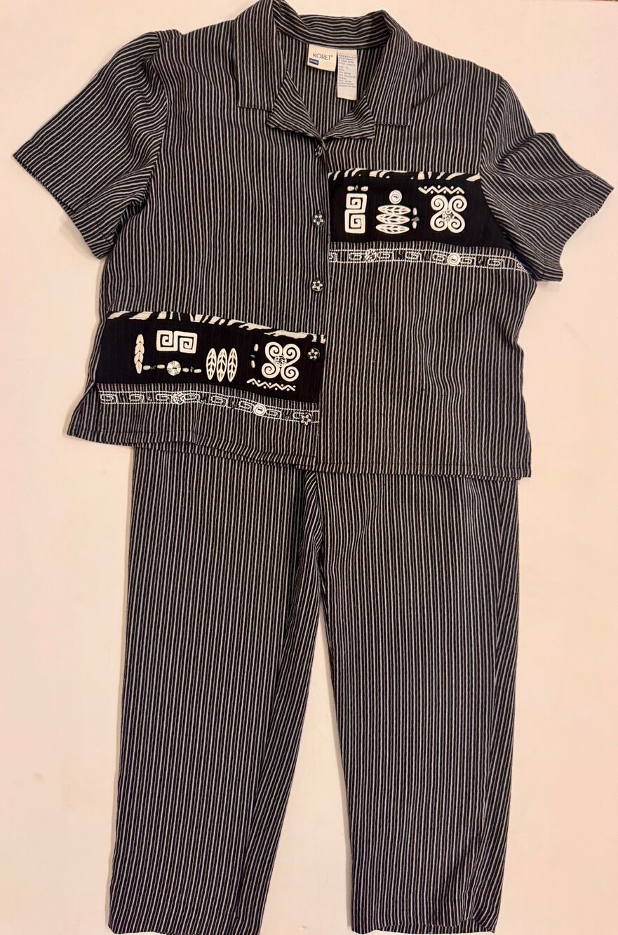 Vintage Koret Petite Women's Shirt and Pants Set Black/White Size M/L